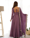 Premium Lavender Chanderi Roman Silk Embroidery Anarkali Suit With Dupatta