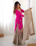 Premium Pink Blue Premium Chinon Silk Embroidery Gharara Suit With Dupatta