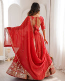 Premium Red Premium Shimmer Silk Embroidery Lehenga Blouse With Dupatta