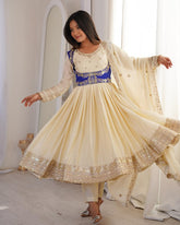 Ready To Wear White Heavy Bangalori Embroidery Anarkali With Koti Pant And Dupatta