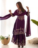 Ready To Wear Purple Pure Chinon Silk Embroidery Sharara Kurti With Dupatta