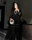Ready To Wear Black Pure Natural Satin Embroidery Farshi Salwar Kurti With Dupatta