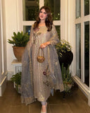 Exclusive Grey Soft Georgette Embroidery Kurti Pant With Dupatta