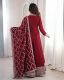 Premium Maroon Blooming Vichitra Silk Embroidery Anarkali Suit With Dupatta