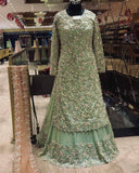 Designer Olive Green Embroidered Lehenga Kurti Set
