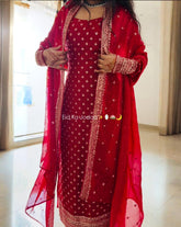 Ready To Wear Red Simmer Silk Embroidery Kurti Set With Dupatta