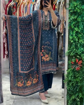 Exclusive Blue Chinon Silk Embroidery Kurti Pant With Dupatta