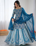 Premium Blue Premium Soft Georgette Embroidery Lehenga Kurti With Dupatta