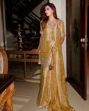 Ready To Wear Mustard Gold Pure Tissue Silk Embroidery Kurti Palazo With Dupatta