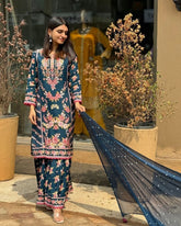 Exclusive Blue Silk Printed Sharara Suit With Dupatta