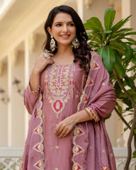 Exclusive Black & Pink Chinon Silk Sequence Work Pant Suit With Dupatta