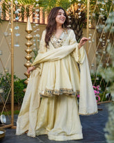 Exclusive Ivory Silk Mirror Work Sharara Suit With Dupatta