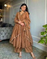 Exclusive Multi Chinon Silk Embroidery Work Anarkali Suit With Dupatta