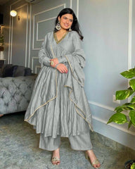 Exclusive Multi Chinon Silk Embroidery Work Anarkali Suit With Dupatta