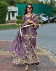 Ready To Wear Light Purple Pure Silk Sequence Work Sharara Suit With Dupatta