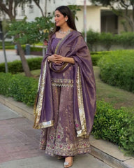 Ready To Wear Light Purple Pure Silk Sequence Work Sharara Suit With Dupatta