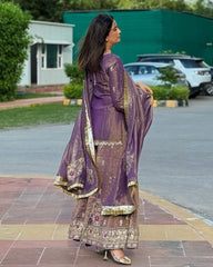 Ready To Wear Light Purple Pure Silk Sequence Work Sharara Suit With Dupatta
