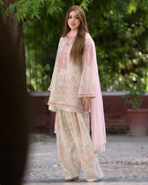 Ready To Wear White Pure Chiffon Embroidery Work Pakistani Suit With Pink Dupatta