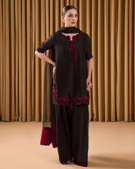 Ready To Wear Black Pure Crep Sequence Work Farshi Suit With Dupatta