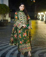 Ready To Wear Black & Green Chinon Silk Sequence Work Pakistani Suit With Dupatta