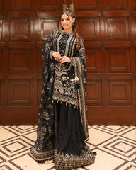 Ready To Wear Black Chinon Silk Sequence Work Sharara Suit With Dupatta