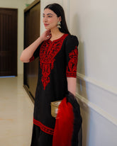 Ready To Wear Black Soft Georgette Embroidery Work Pakistani Suit With Dupatta