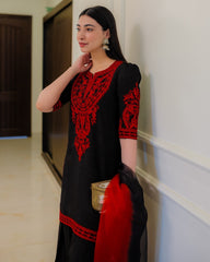 Ready To Wear Black Soft Georgette Embroidery Work Pakistani Suit With Dupatta