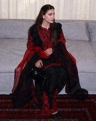 Ready To Wear Black Soft Georgette Embroidery Work Pakistani Suit With Dupatta
