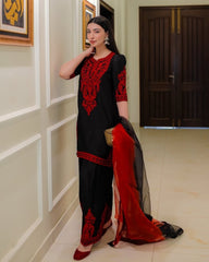 Ready To Wear Black Soft Georgette Embroidery Work Pakistani Suit With Dupatta