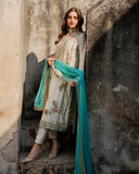Exclusive Cream Silk Embroidered Pakistani Suit With Sky Dupatta