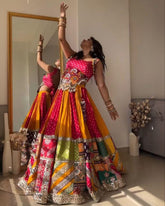 Navratri Special Red-Yellow Muslin Cotton Gota Patti Work Lehenga Choli With Dupatta