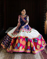 Navratri Special White Butter Silk Gota Patti Work Lehenga Choli With Multi Dupatta