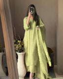 Peach , Green & Yellow Georgette Silk GPO Lace Work Palazo Suit With Dupatta