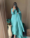 Peach , Green & Yellow Georgette Silk GPO Lace Work Palazo Suit With Dupatta
