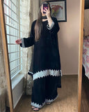 Exclusive Black Premium Velvet Embroidery Palazo Kurti With Dupatta