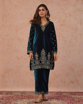 Exclusive Peacock Blue Premium Velvet Suit With Dupatta