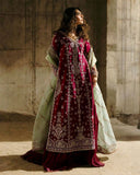 Ready To Wear Dark Pink Soft Georgette Embroidery Work Sharara Suit With Green Dupatta