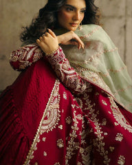 Ready To Wear Dark Pink Soft Georgette Embroidery Work Sharara Suit With Green Dupatta