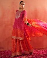 Orange & Pink Chinon Silk Sequence Work Sharara Suit With Dupatta