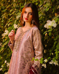 Copper Jimmy Silk Sequence Work Pant Suit With Maroon Dupatta