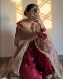 Exclusive Red Chinon Silk Embroidery Work Gharara Suit With Dupatta