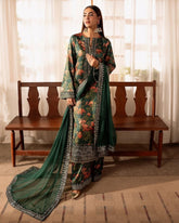 Green Chinon Silk Printed Work Pakistani Suit With Dupatta