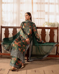 Green Chinon Silk Printed Work Pakistani Suit With Dupatta