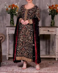 Black Soft Georgette Embroidery Work Pakistani Suit With Dupatta