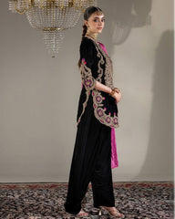 Exclusive Black Velvet Sequence Work Salwar Suit With Pink Dupatta