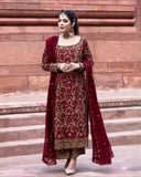 Exclusive Maroon Georgette Embroidered Pakistani Suit With Dupatta