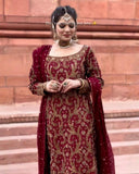 Exclusive Maroon Georgette Embroidered Pakistani Suit With Dupatta