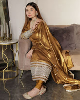 Yellow Golden Jimmy Silk Embroidery Work Pakistani Suit With Dupatta