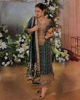 Dark Green Jimmy Silk Embroidery Work Pakistani Suit With Dupatta