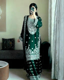 Exclusive Dark Green Georgette Embroidery Work Gharara Suit With Dupatta
